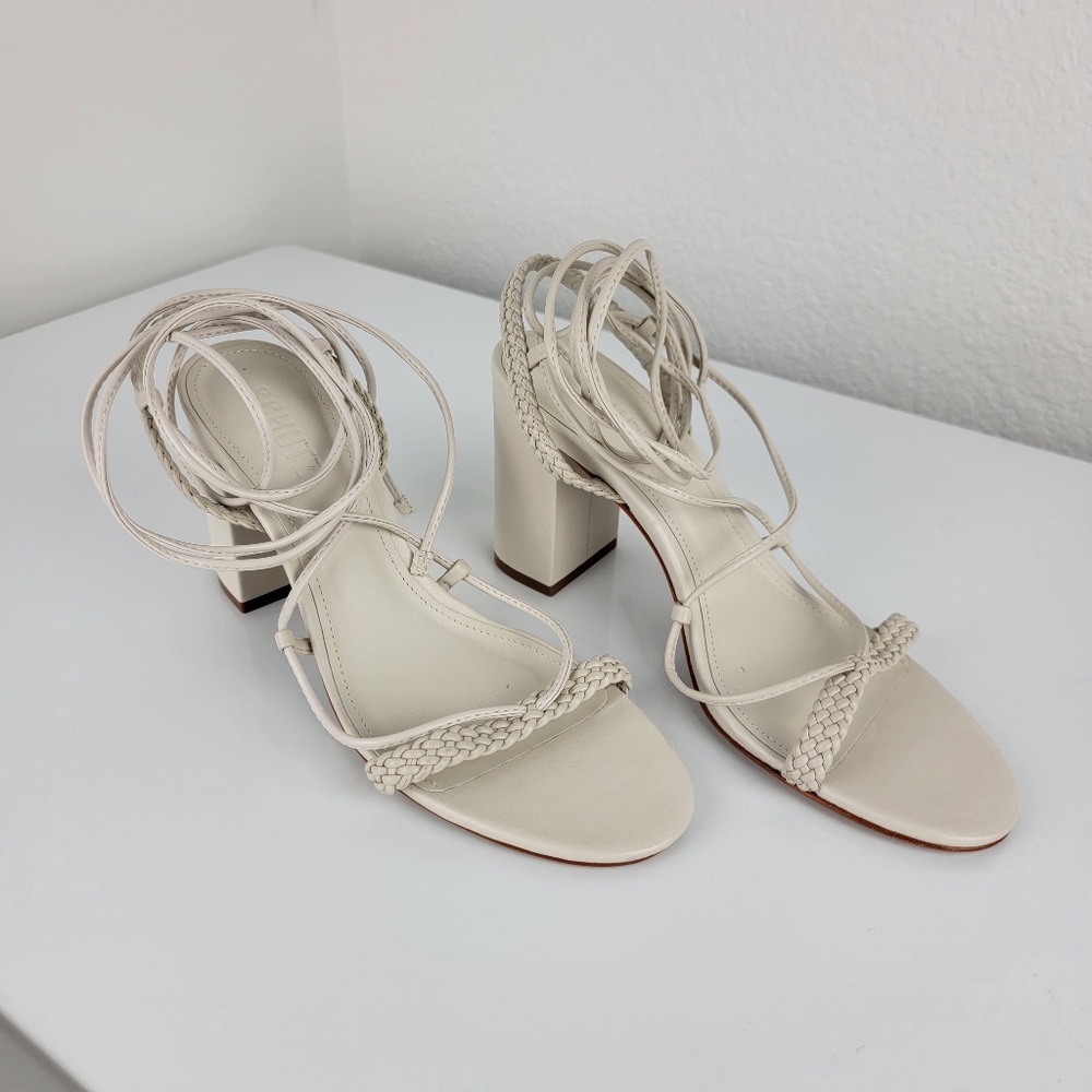 New SCHUTZ Maxima Leather Strappy Braided Wrap Block Heel White Ivory 7.5 - Picture 5 of 12